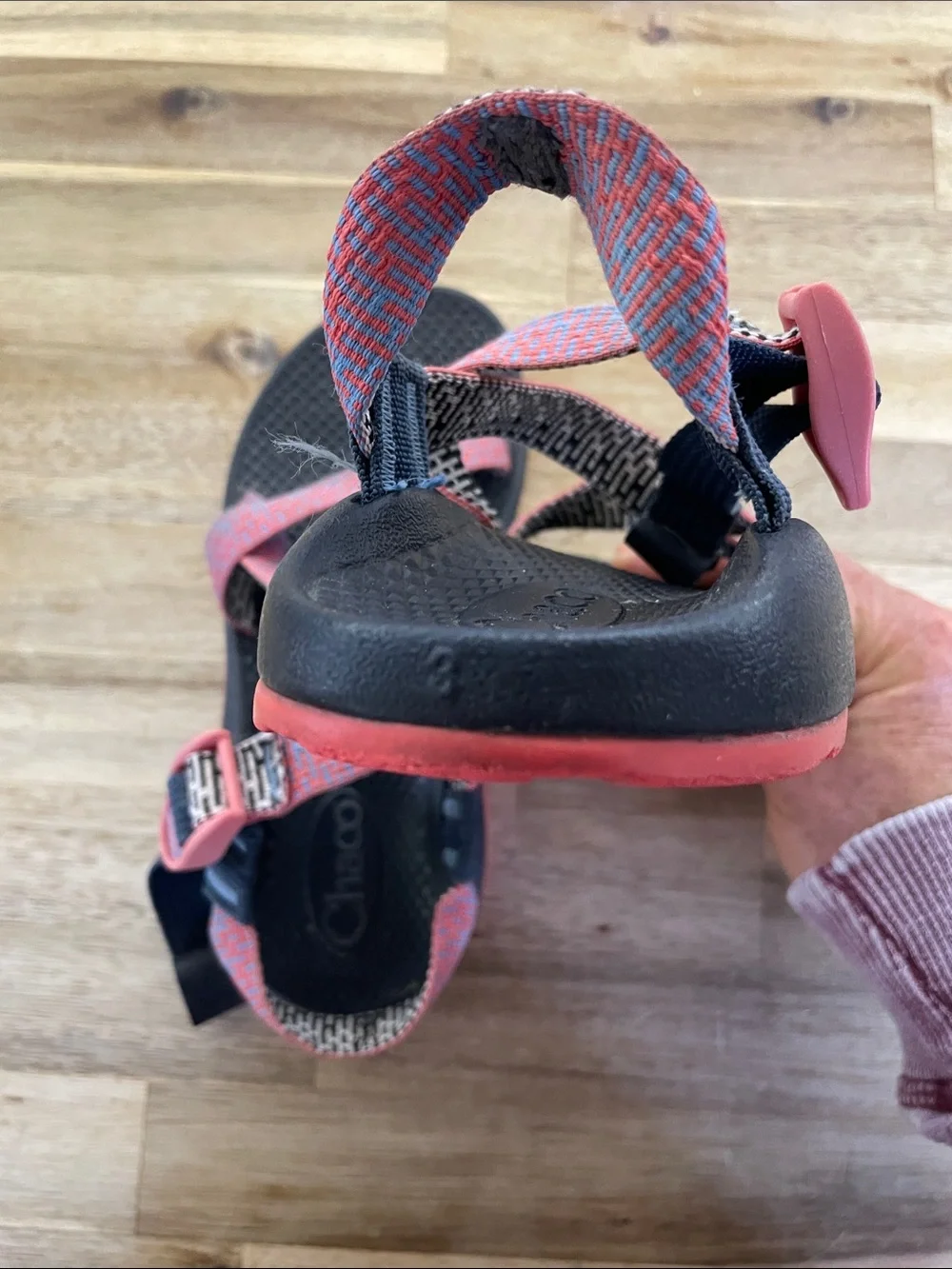 Chaco Kids' Sandals in Coral and Navy with Pink Buckles
